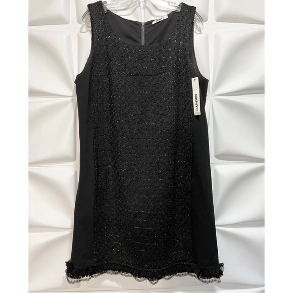 $139 NWT DKNYC Sz 16 Black Metallic Tweed Ruffle Hem Sheath Dress NEW - Picture 3 of 8